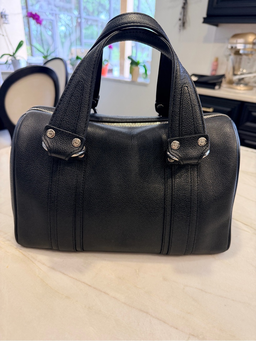 MCM Black Leather Duffel Satchel with Silver Hardware - Picture 5 of 10